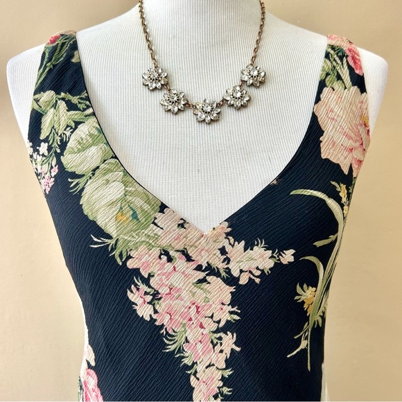 Ralph Lauren Vintage Y2K 90s Silk Slip Dress Black Dark Floral Asymmetrical 10 - Picture 3 of 11